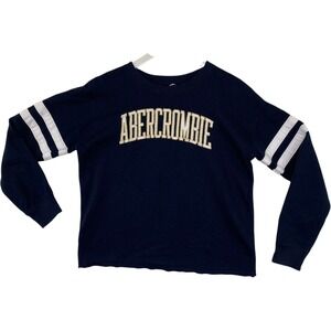 Abercrombie Navy Blue Long Sleeve Sweatshirt with White Stripes Size Medium